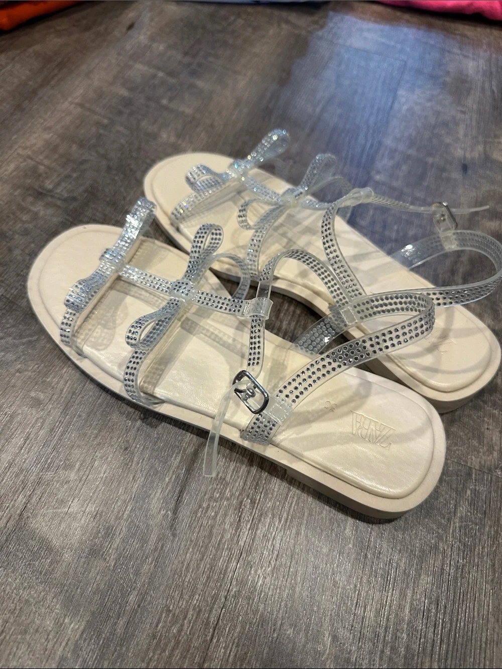Zara Beige Sandals with Silver Sparkle Straps